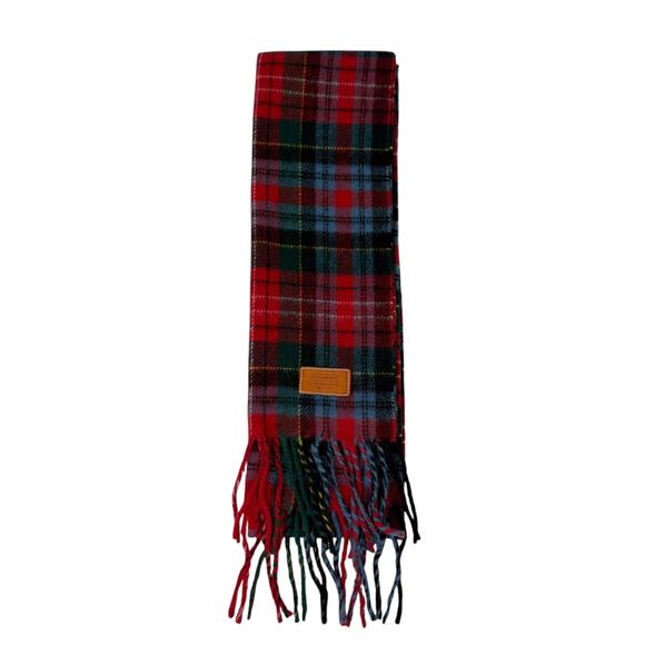 Coach Red Wool Cashmere Blend Tartan Plaid Checkered Scarf Italy Winter Holiday - Picture 2 of 11